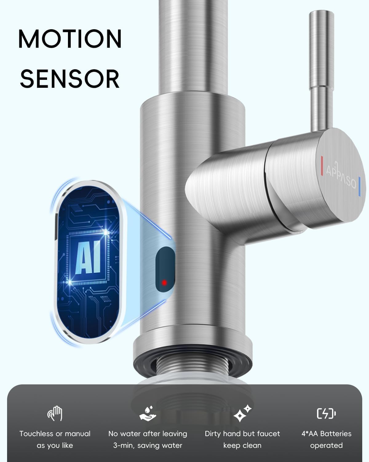 Appaso Touchless Kitchen Faucet With Pull-Down Sprayer, Kitchen Sink Faucet Touchless Brushed Nickel, Single Handle Hands-Free M